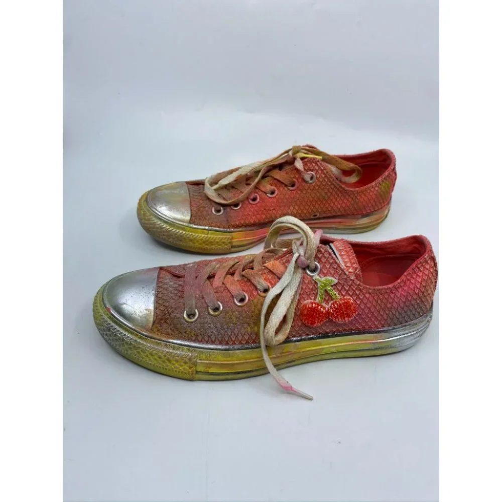 Converse Sneakers Customized Orange Silver Size 7 - Picture 5 of 13